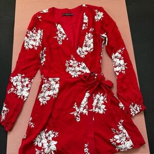 Abercrombie & Fitch Red Floral Wrap Dress